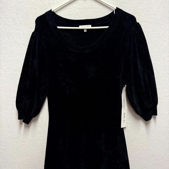 Another Love $98 Zola Sweater Dress Black Velvet Puff Sleeve Size S - Picture 1 of 11